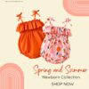 Newborn Rompers – Solid Tangerine & Fruit Print