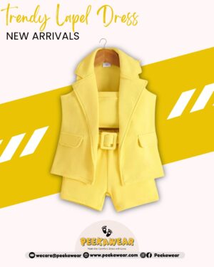 Bright Yellow Lapel Vest Coat Set with High-Waisted Strap Shorts & Belt – Street Style Summer Outfit