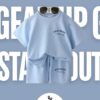 Boys Sky Blue Waffle Korean Style Short-Sleeved Suit – Summer Casual Knit T-Shirt & Shorts Set