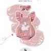Baby Girls Tea Pink Onesie Romper with Bow – Embroidered Bunny Patch