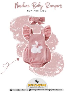 Baby Girls Tea Pink Onesie Romper with Bow – Embroidered Bunny Patch