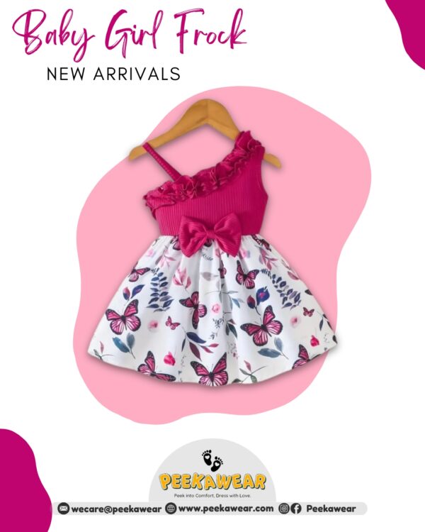 Baby Girls Butterfly Print Ruffle Collar Frock – Casual Summer Party Wear with Flared Skirt