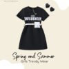 Chic Girls Letter Print Long T-Shirt with White Belt & Waist Bag – Casual Summer Knit Outfit