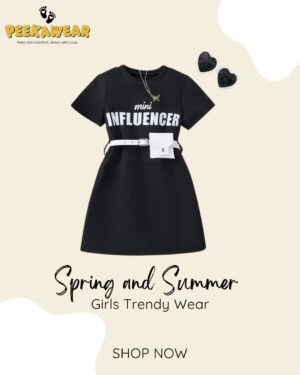 Chic Girls Letter Print Long T-Shirt with White Belt & Waist Bag – Casual Summer Knit Outfit