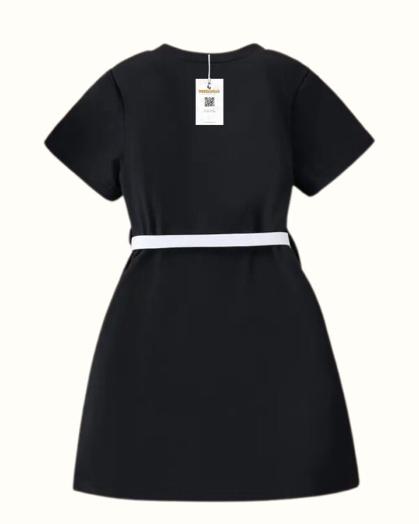 Chic Girls Letter Print Long T-Shirt with White Belt & Waist Bag – Casual Summer Knit Outfit