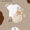 Infant Boy Dungaree Romper Set – Embroidered Lion Patch