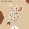 Infant Unisex Beige Bear Print Onesie – Cotton Woven Street Style Romper