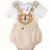 Infant Boy Dungaree Romper Set – Embroidered Lion Patch