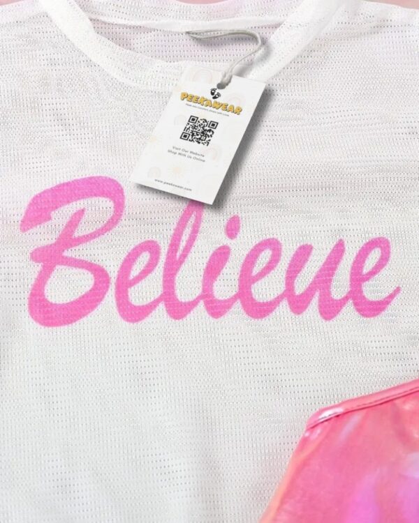 Girls Pink Fashion Set – Fishnet Letter Top, Neon Crop Top & Shorts | Street Style Summer Outfit