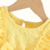 Girls Solid Yellow Ruffle Sleeve Frock with Embossed Flowers – Summer Woven Party Dress