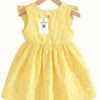 Girls Solid Yellow Ruffle Sleeve Frock with Embossed Flowers – Summer Woven Party Dress
