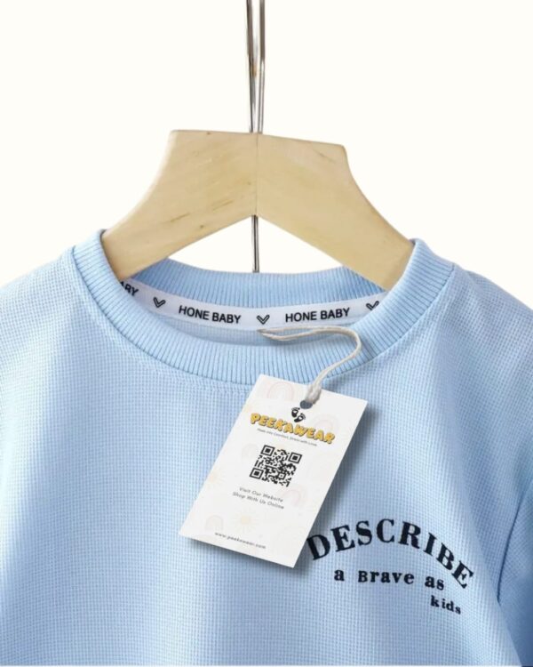 Boys Sky Blue Waffle Korean Style Short-Sleeved Suit – Summer Casual Knit T-Shirt & Shorts Set