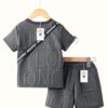 Boys Dark Grey Jacquard Alphabet Shorts, T-Shirt & Bag Set – Casual Knit Outfit for Spring/Fall