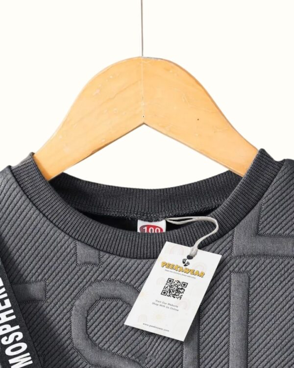 Boys Dark Grey Jacquard Alphabet Shorts, T-Shirt & Bag Set – Casual Knit Outfit for Spring/Fall