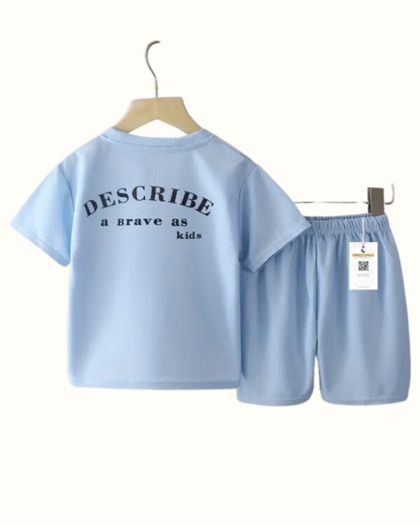 Boys Sky Blue Waffle Korean Style Short-Sleeved Suit – Summer Casual Knit T-Shirt & Shorts Set