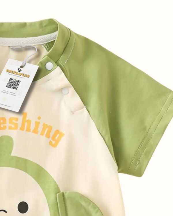 Baby Light Green Pear Print Romper Onesie – Cotton Knit Color Block Summer Outfit