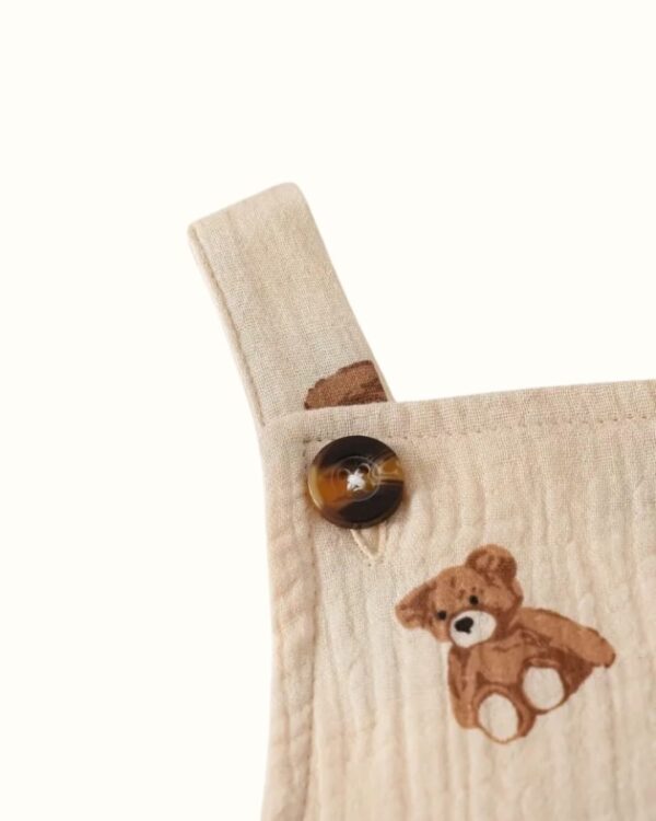 Infant Unisex Beige Bear Print Onesie – Cotton Woven Street Style Romper