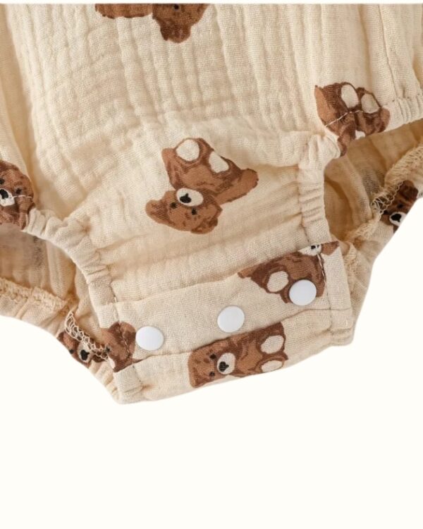 Infant Unisex Beige Bear Print Onesie – Cotton Woven Street Style Romper