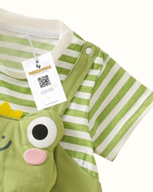 Baby Boys Light Green Frog Striped Romper with Paw Detail – Summer Cotton Knit Outfit