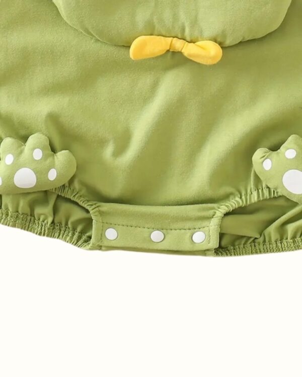 Baby Boys Light Green Frog Striped Romper with Paw Detail – Summer Cotton Knit Outfit