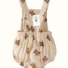 Infant Unisex Beige Bear Print Onesie – Cotton Woven Street Style Romper