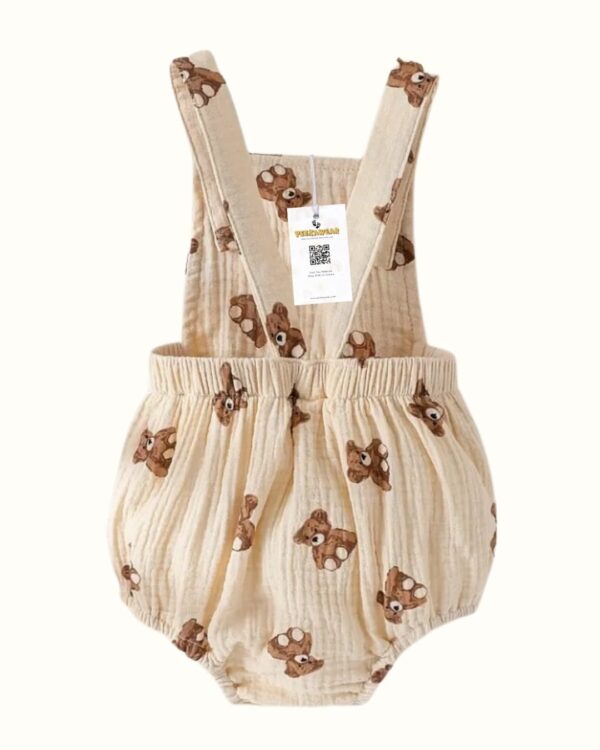 Infant Unisex Beige Bear Print Onesie – Cotton Woven Street Style Romper