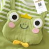 Baby Boys Light Green Frog Striped Romper with Paw Detail – Summer Cotton Knit Outfit