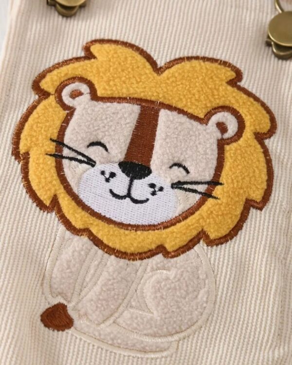 Infant Boy Dungaree Romper Set – Embroidered Lion Patch