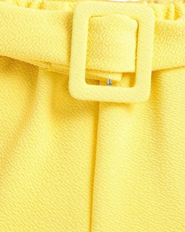 Bright Yellow Lapel Vest Coat Set with High-Waisted Strap Shorts & Belt – Street Style Summer Outfit