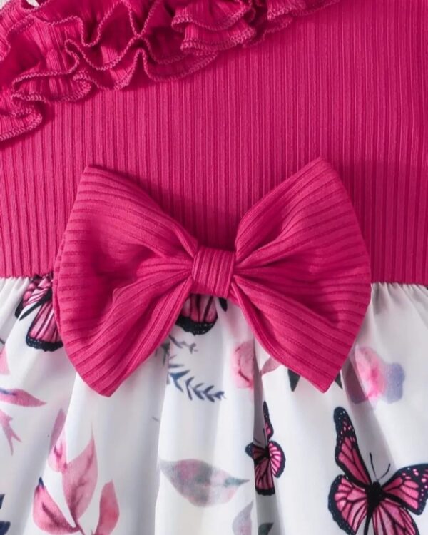 Baby Girls Butterfly Print Ruffle Collar Frock – Casual Summer Party Wear with Flared Skirt