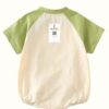 Baby Light Green Pear Print Romper Onesie – Cotton Knit Color Block Summer Outfit