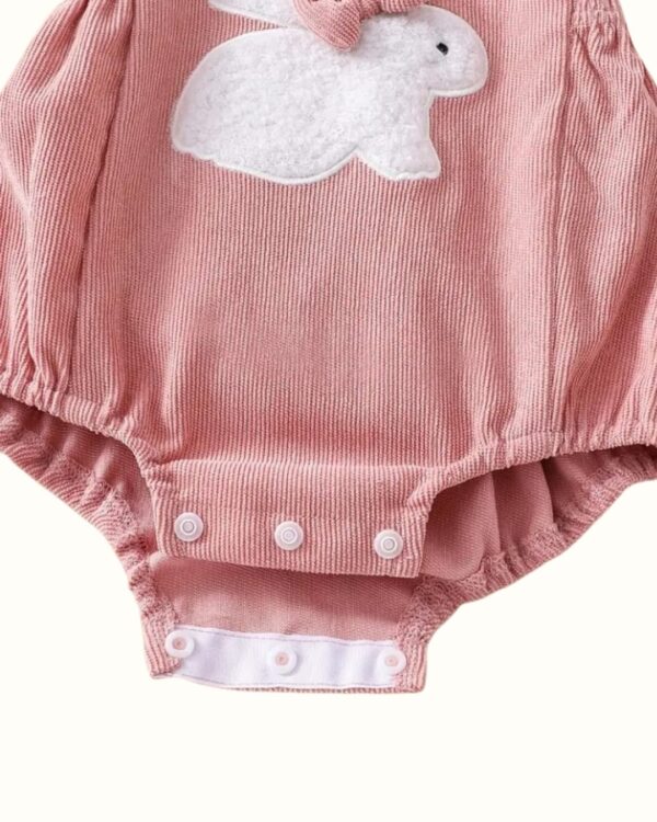 Baby Girls Tea Pink Onesie Romper with Bow – Embroidered Bunny Patch