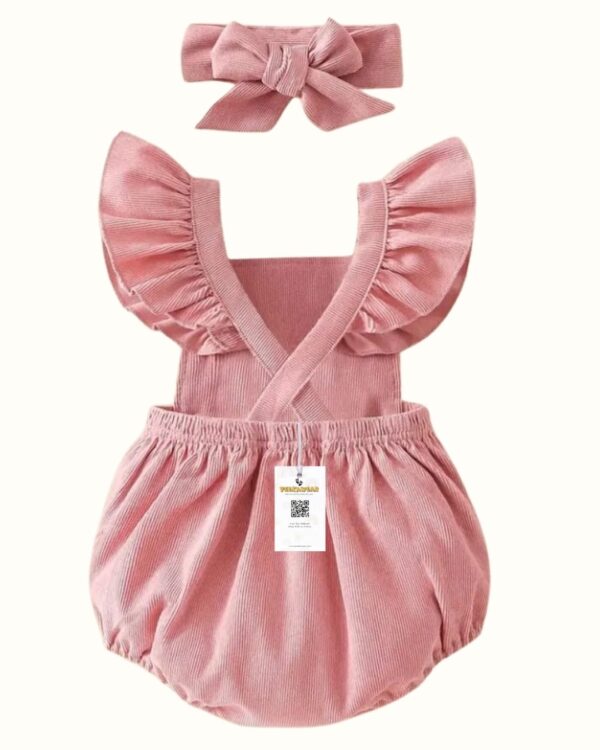 Baby Girls Tea Pink Onesie Romper with Bow – Embroidered Bunny Patch