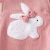 Baby Girls Tea Pink Onesie Romper with Bow – Embroidered Bunny Patch