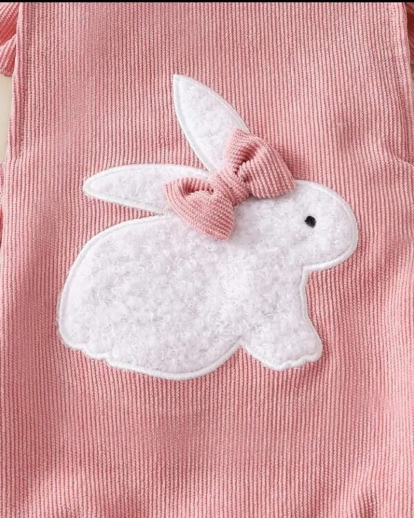 Baby Girls Tea Pink Onesie Romper with Bow – Embroidered Bunny Patch