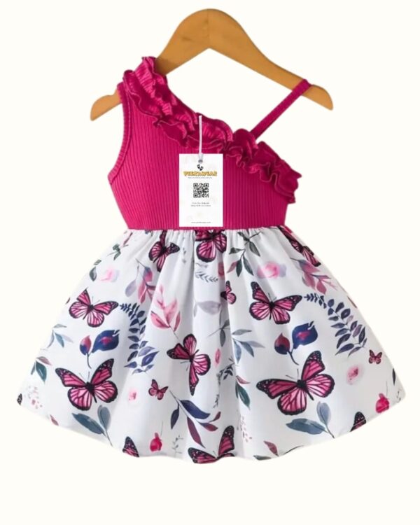 Baby Girls Butterfly Print Ruffle Collar Frock – Casual Summer Party Wear with Flared Skirt