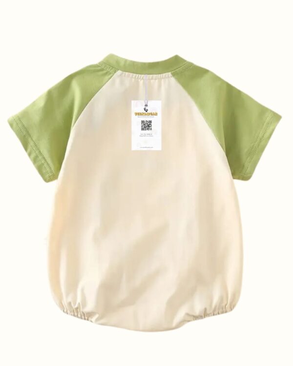 Baby Light Green Pear Print Romper Onesie – Cotton Knit Color Block Summer Outfit