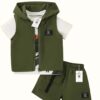 Army Green Hoodie, Shorts & Dinosaur Print T-Shirt Set for Boys – Summer Wear